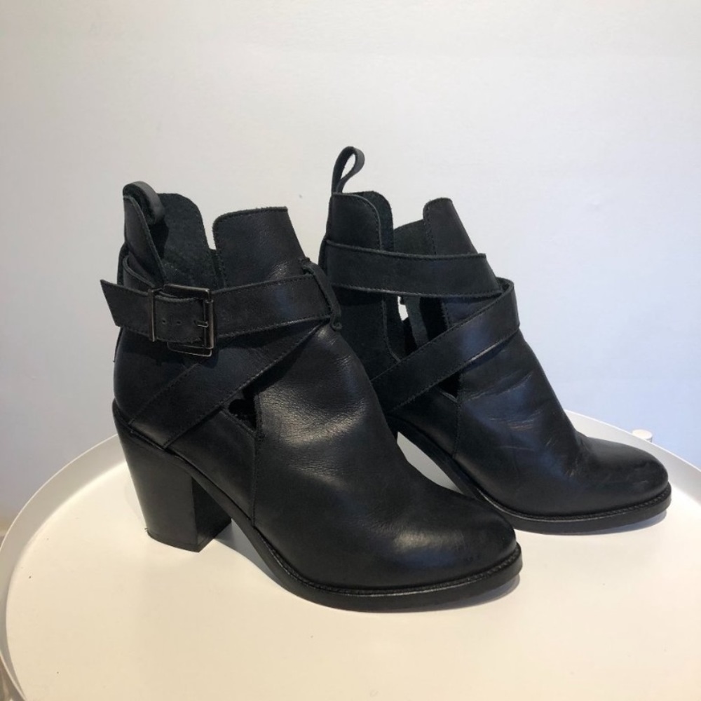 Black leather ankle booties